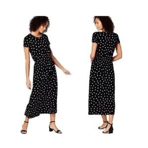 J. Jill Wearever Collection Midi Dress Womens Sz PL Black Printed Elastic Waist